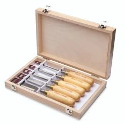 Hot Sale ⭐ Robert Sorby 5510DBS - Gilt Edge Chisel, Boxwood Handle 5 Piece Set in Wooden Box 🧨