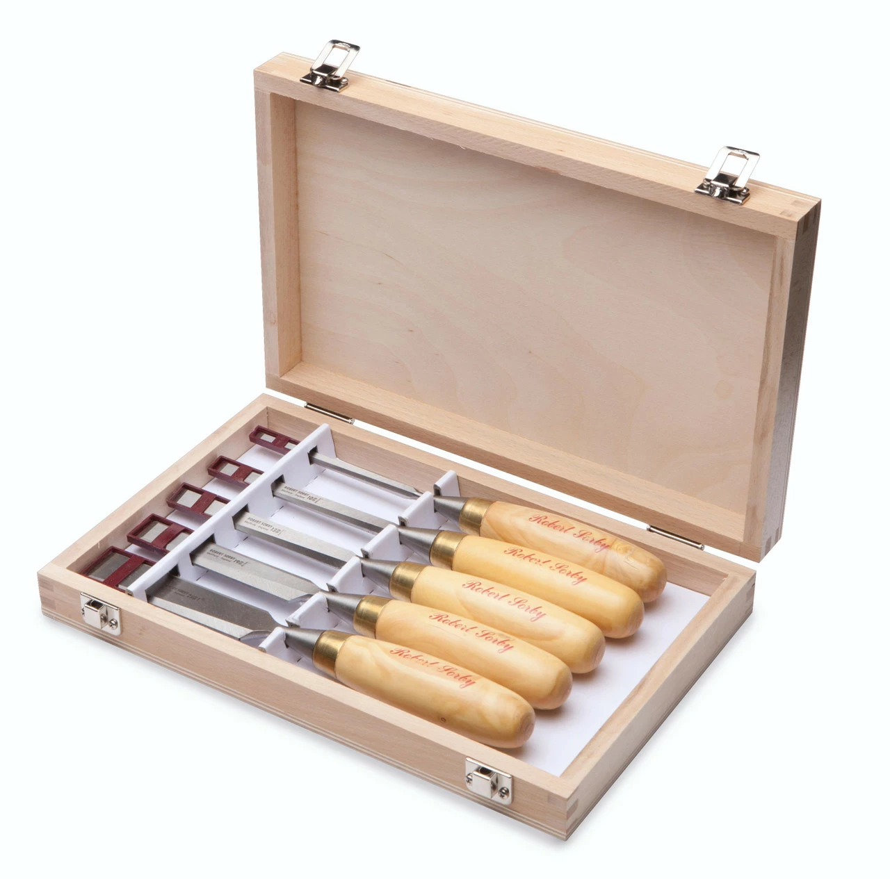 Hot Sale ⭐ Robert Sorby 5510DBS - Gilt Edge Chisel, Boxwood Handle 5 Piece Set in Wooden Box 🧨
